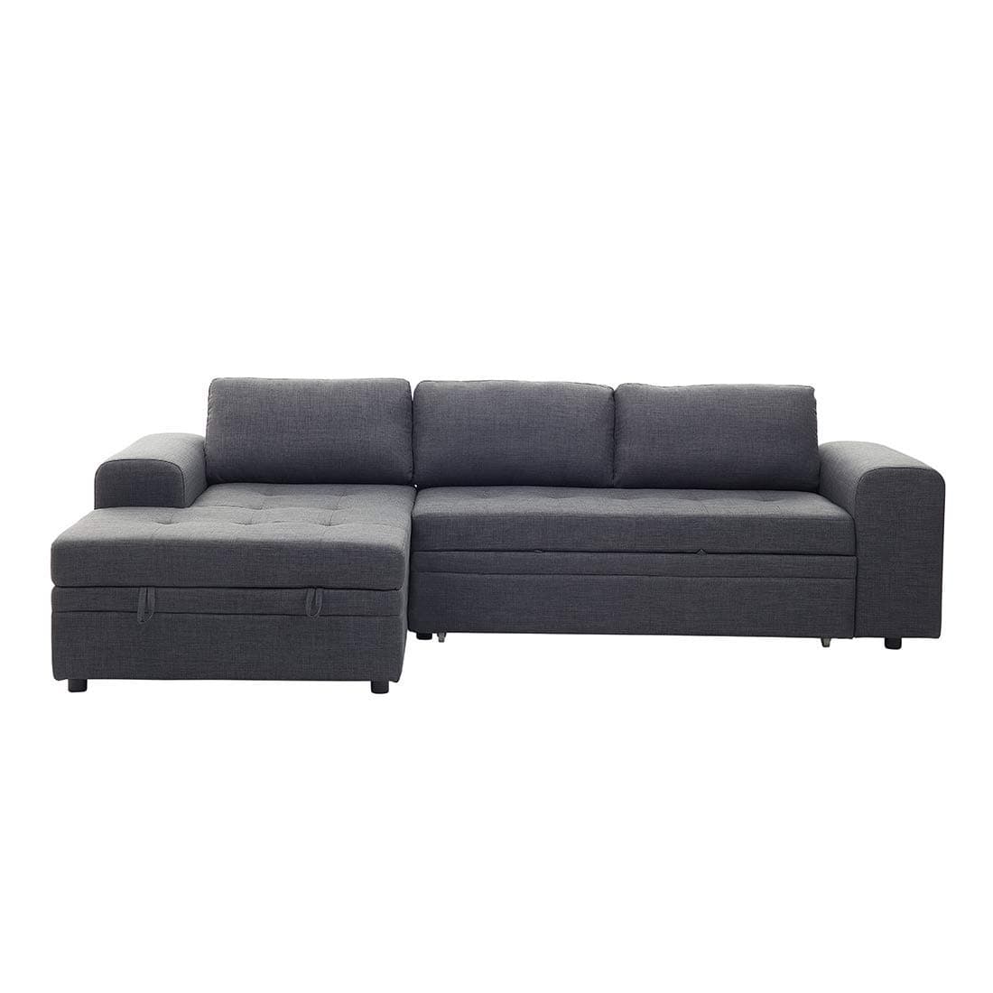 Beliani Modern Corner Sectional Sofa with Pull-Out Sleeper and Storage Dark Gray Kiruna