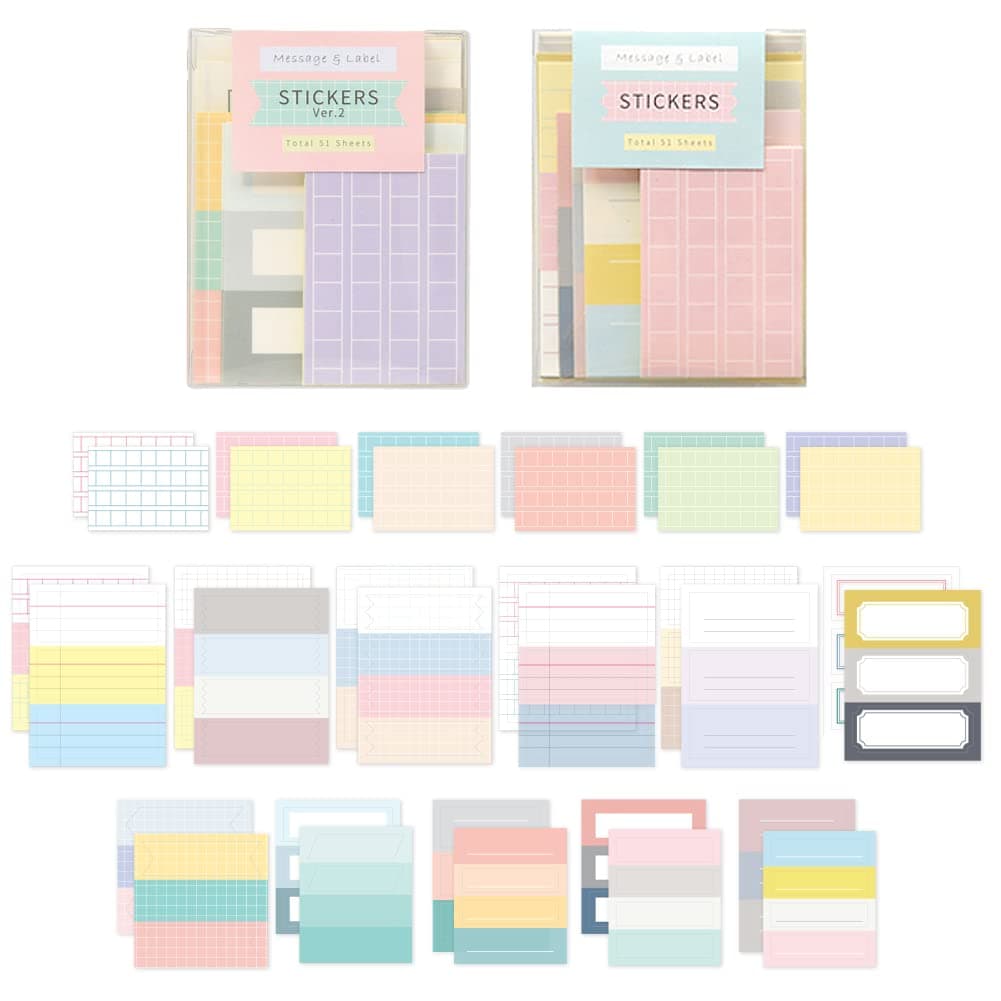 Monolike Message and Label Stickers Ver.1+Ver.2 Set - Mini Size, Cute Stickers, Index Stickers, 102 Sheets