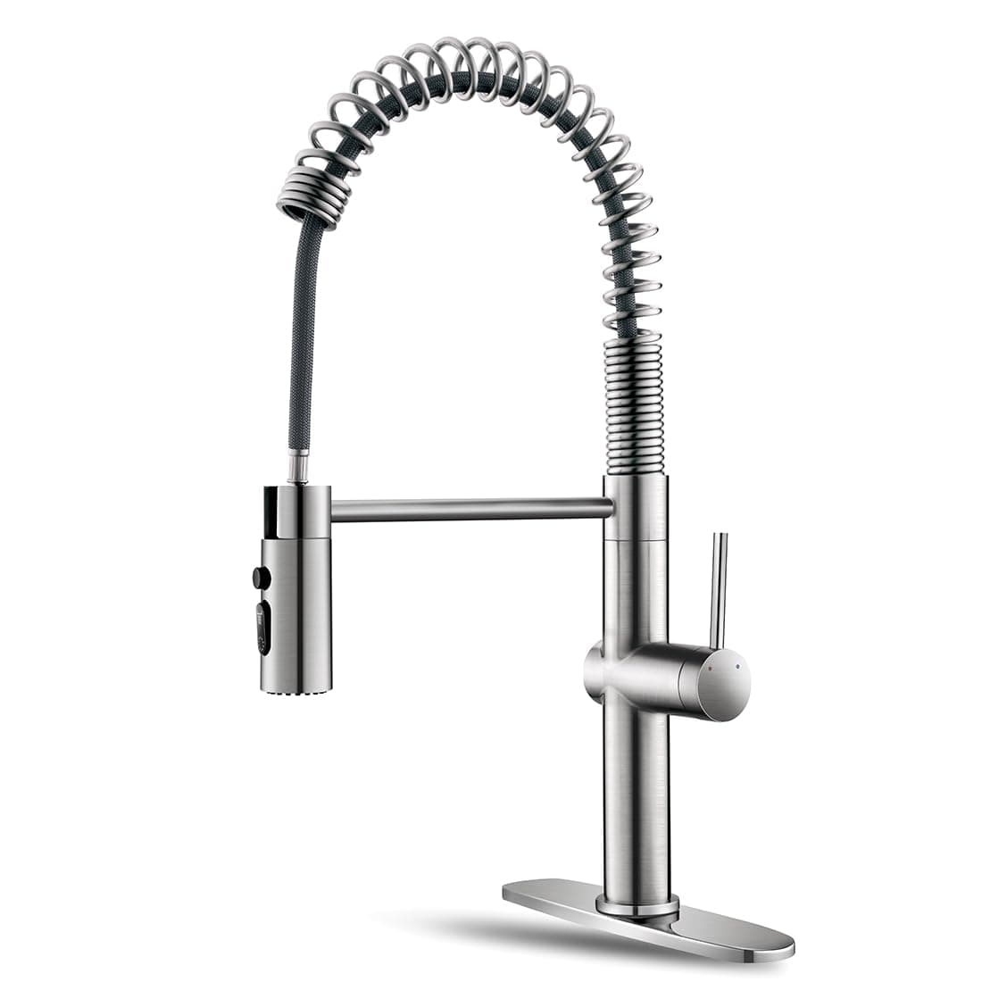 OWOFAN Pull Out Kitchen Faucet Low Lead Commercial Single Handle Pull Down Sprayer Spring Kitchen Sink Faucet, Brushed Nickel Kitchen Faucets with Deck Plate 866055SN