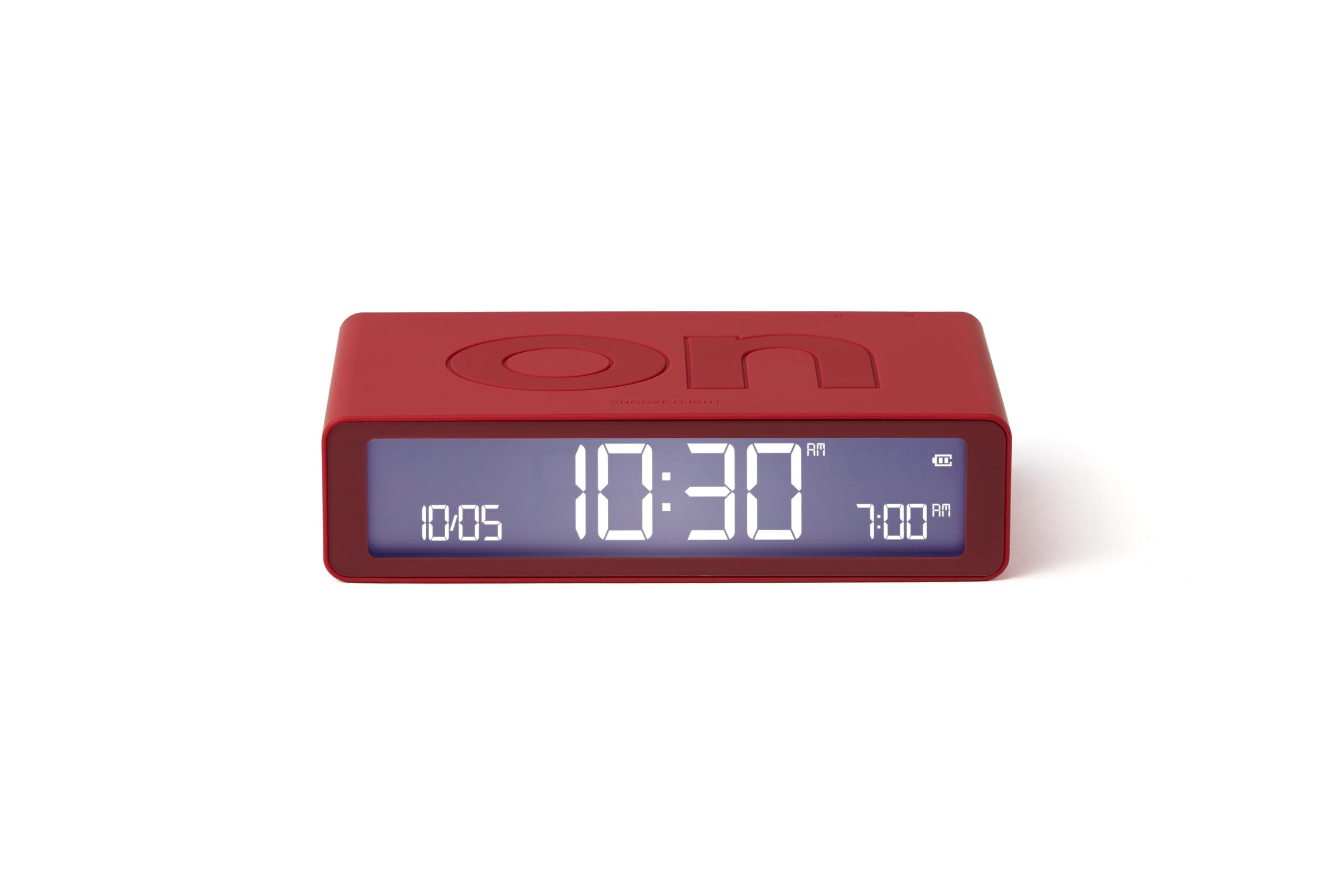 Flip Classic Digital Alarm Clock with Reversible On/Off Faces, Rechargeable bedside clock with LCD display, Touch Sensor for Snooze & Light function - Red