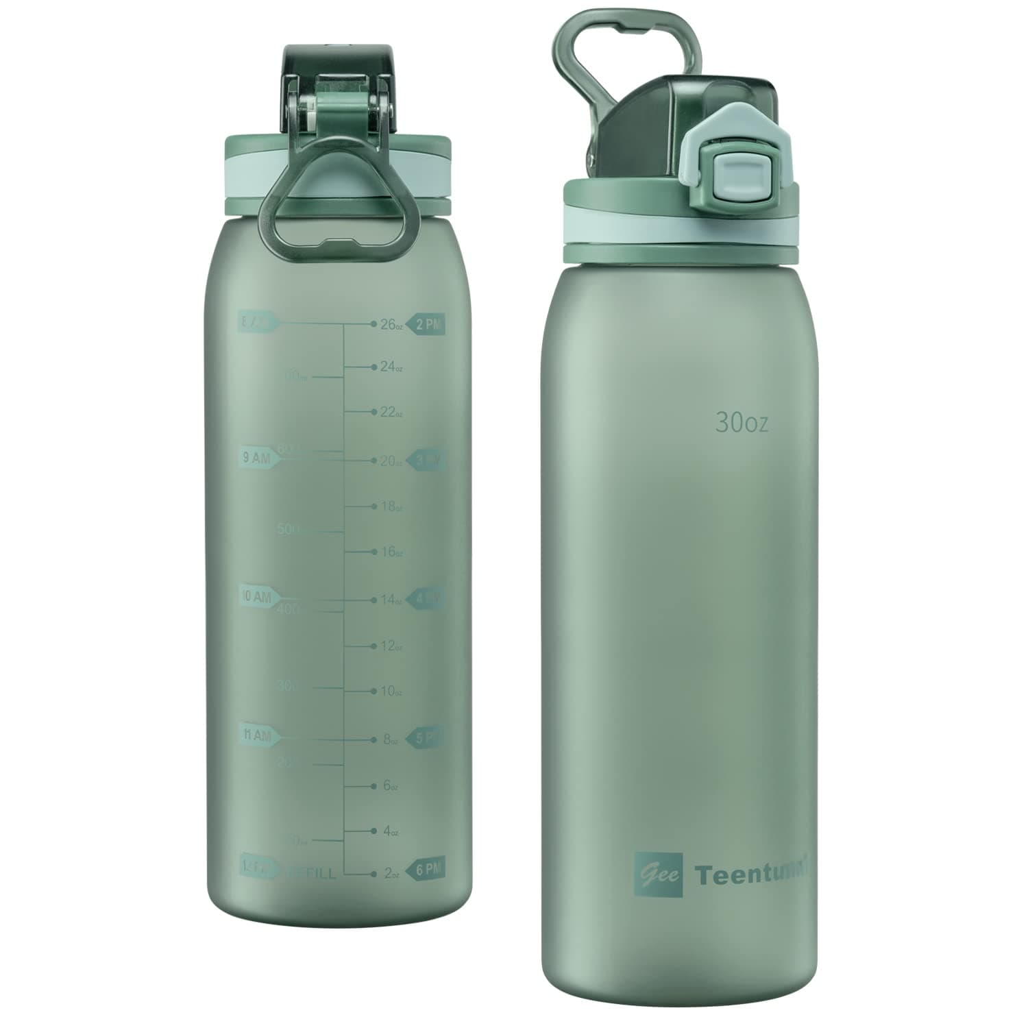 Time Marker Water Bottle 30 oz with Push Button Motivational Measurement Marker, Reusable Tritan Plastic Water Jug for Workout Sport Travel Water Tracker (Pack of 1)