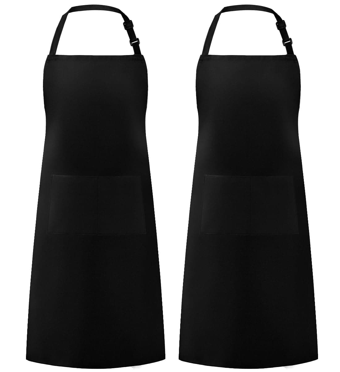 2 Pack Adjustable Bib Apron Waterdrop Resistant with 2 Pockets Cooking Kitchen Aprons for Women Men Chef, Black