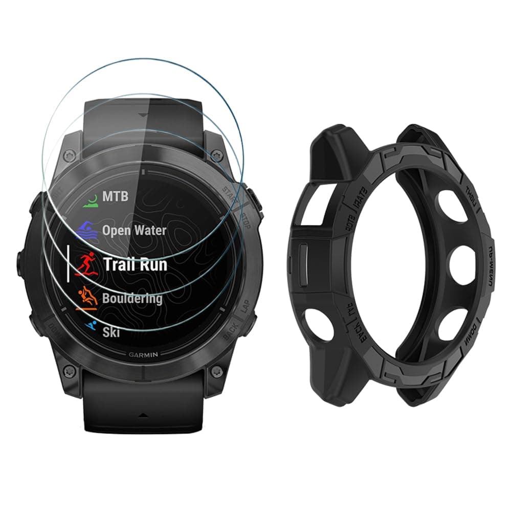 Watch Screen Protector Compatible for Garmin Epix pro 51MM /Fenix 7X, Tempered Glass Film Anti Scratch High Definition Full Coverage and Soft TPU Protective Case cover
