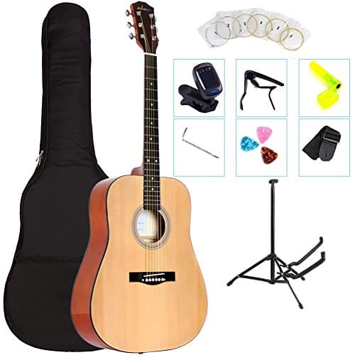 ADM 41 Inch Full Size Dreadnought Acoustic Guitar Kit/Bundle with All You Wanted, Natural Gloss