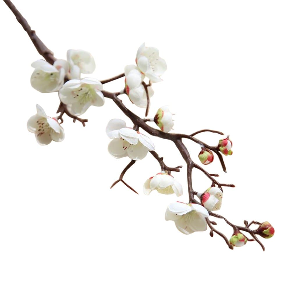 5 Pcs Artificial White Plum Blossom Long Stem Plastic Simulation Cherry Blossoms Branches Fake Flowers Silk Peach Flowersâ€‚Floral Wedding Bouquet Arrangements Home Decor