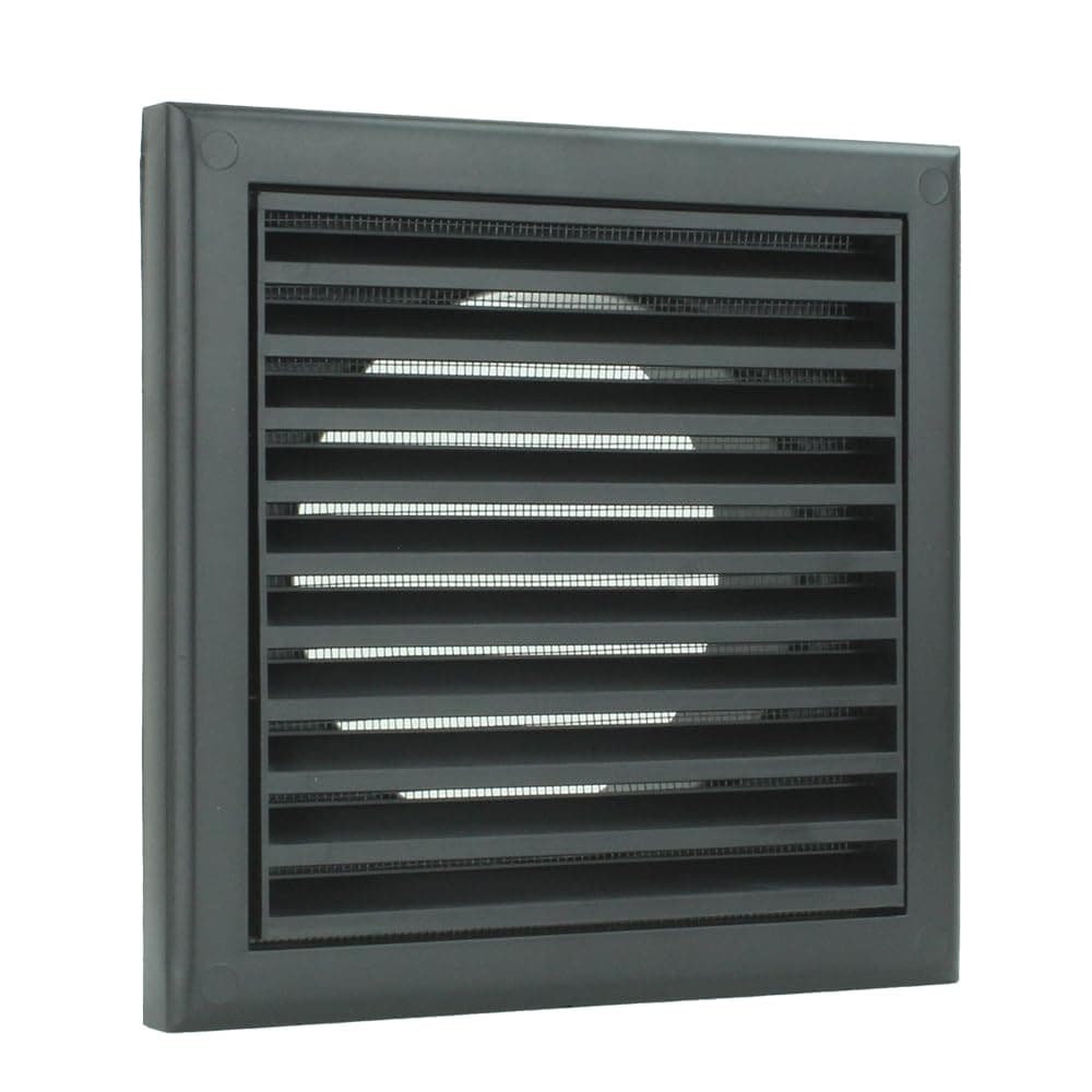 Vents 100mm Black Fixed Blade Vent Grille with Fly Mesh – 155 x 155mm Diameter Wall or Ceiling Air Vent Cover for Bathroom Ventilation