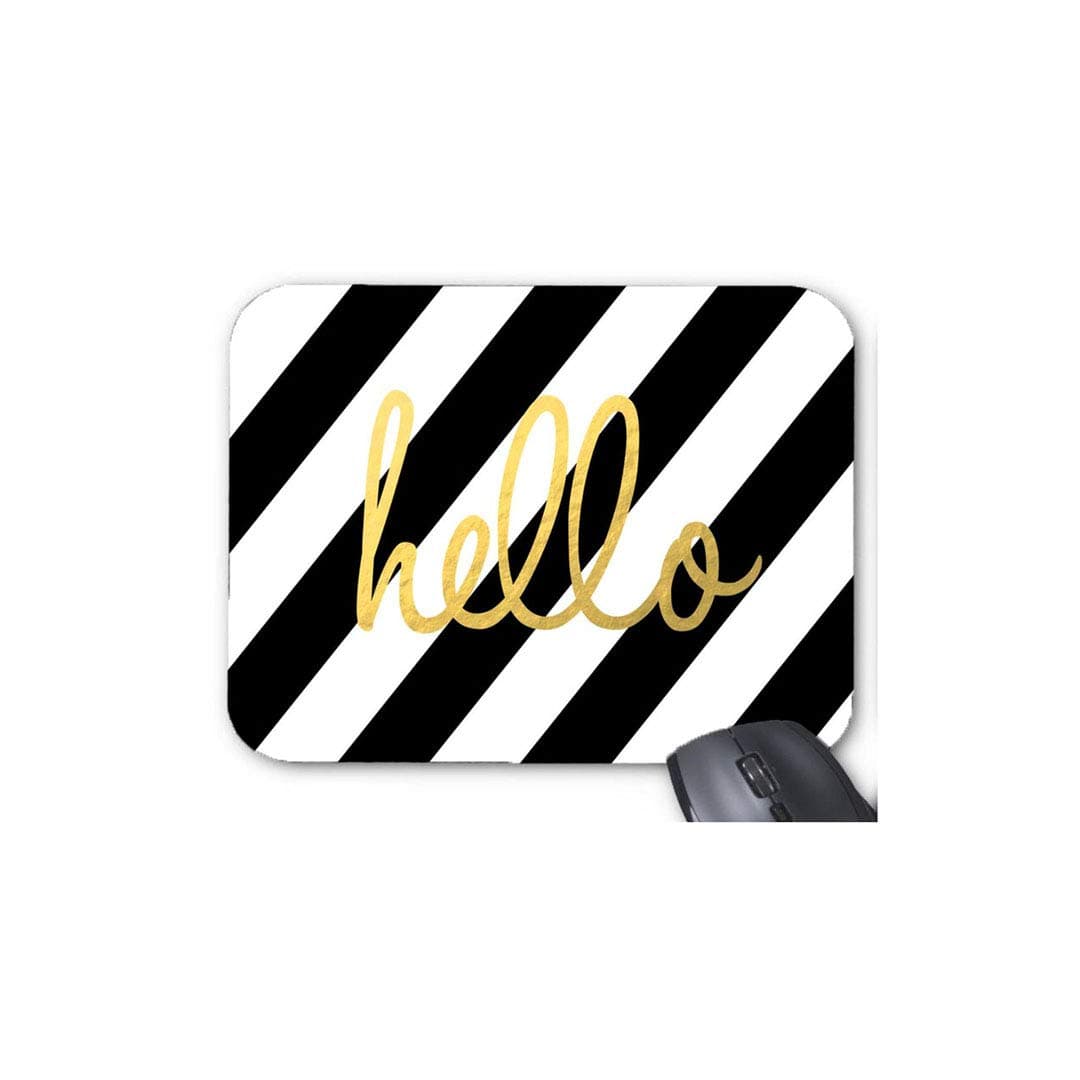 Gold - Hello Black and White Twill Design Mouse pad