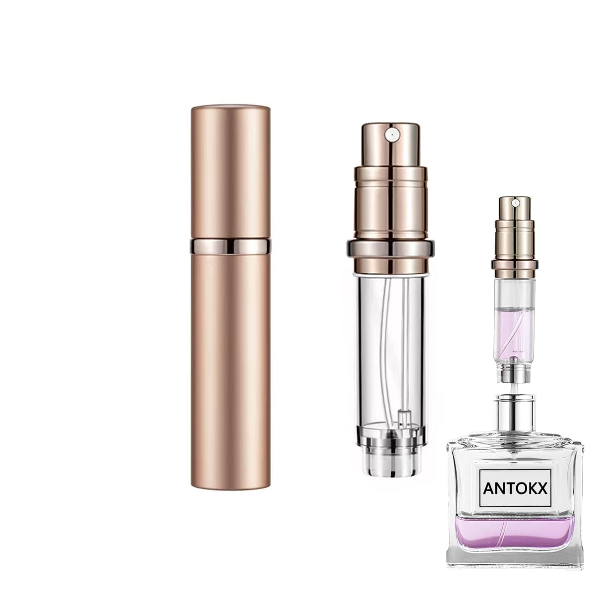 Travel Perfume Bottle Refillable Atomizer - 5ML Perfume Atomiser, Scent Pump Case, Leakproof Portable Perfume Sprayer for Women and Men (Rose Gold)