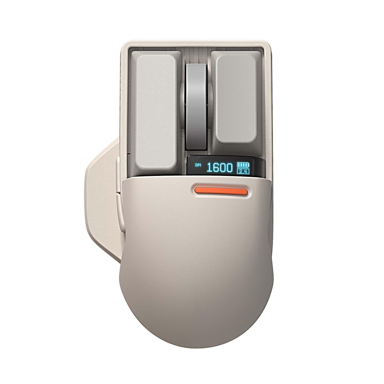 Touch PBT Wireless Mouse with USB Receiver, Bluetooth, Wired Connection, Rechargeable, 4000 DPI with OLED Screen Compatible with Glass Surface for Mac Windows PC Notebook/Block Retro Grey