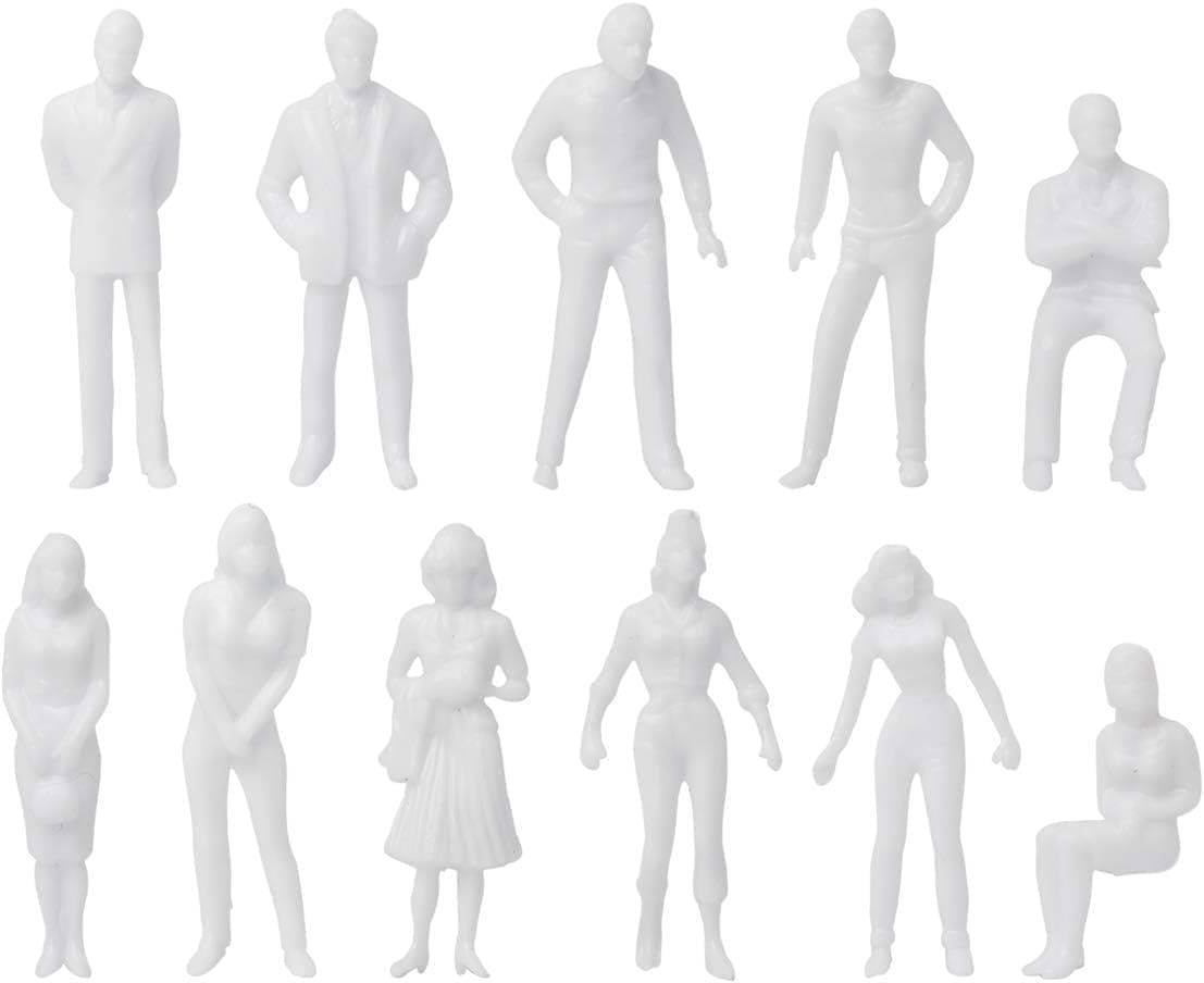 DS. DISTINCTIVE STYLE Unpainted Figures 1:50 Scale 100 Pieces Assorted Poses Miniature People for Architectural Layout Project O Scale Model Trains Railroads Home Bonsai Decor