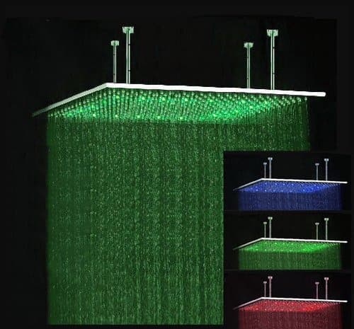 Cascada Ceiling 20x39" Rectangular Brushed stainless steel LED Rainfall Large Shower Head Bathroom BD011-1