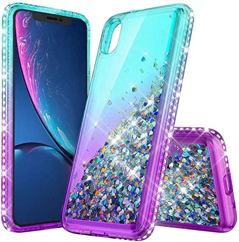 LOVEMECASE Galaxy Note 10+ Plus/5G Case, Glitter Liquid Quicksand Bling Sparkle Flowing Shiny Diamond Girls Protective Phone Case for Samsung Note 10 Plus/5G(6.8 Inch)(Gradient Aqua/Purple)