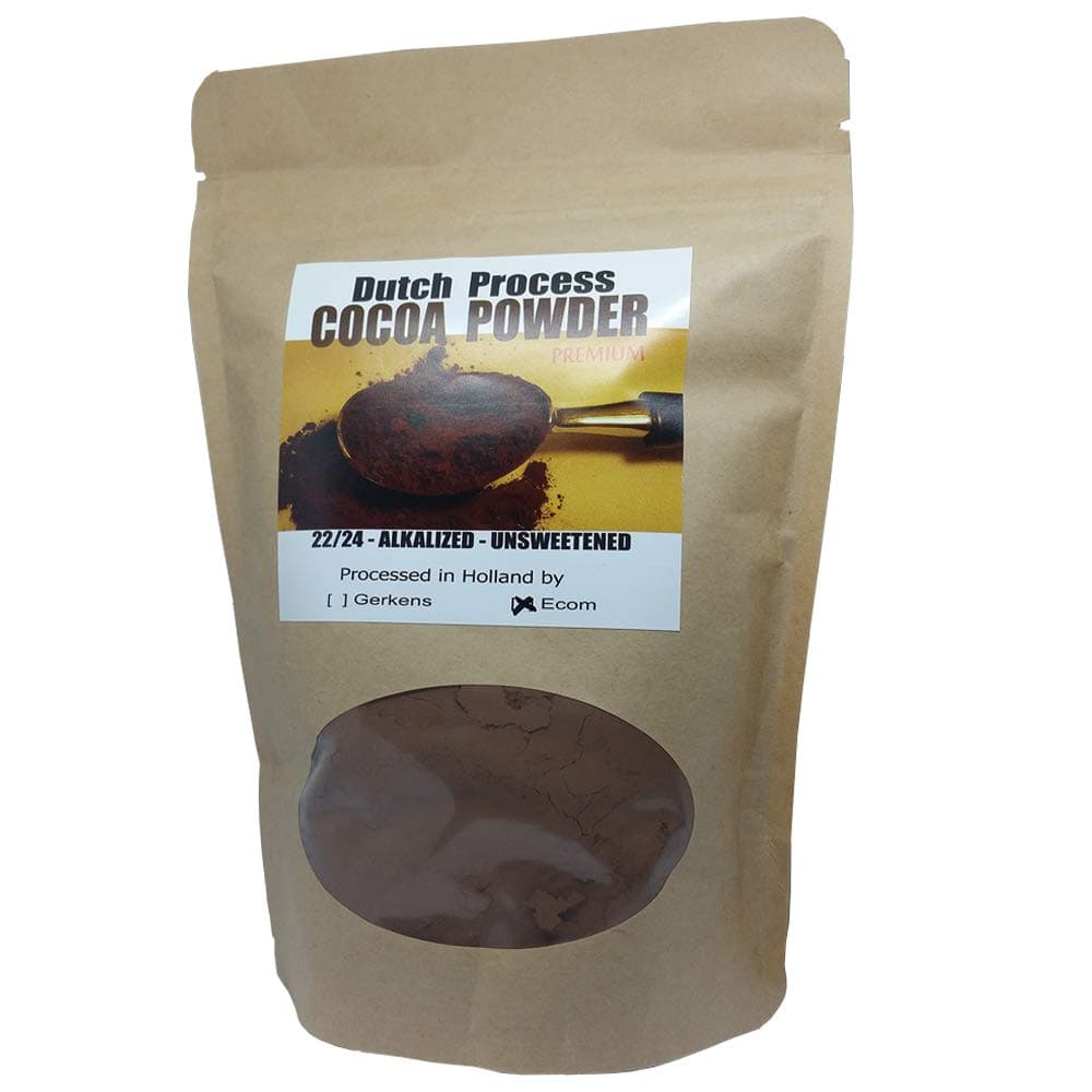 ECOM Dutch Processed Cocoa Powder 22/24 Alkalized Unsweetened Light Brown European Style (8 oz)