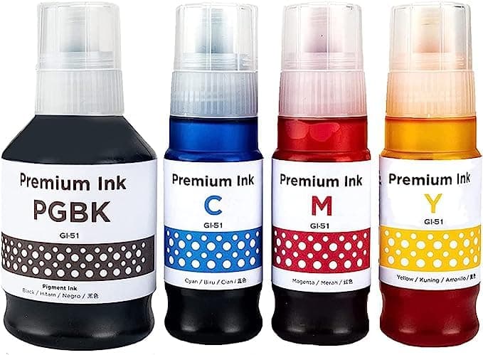 SHUOLEI GI51 GI-51 Compatible Printer Ink Bottles GI51 GI-51 Compatible for Canon Pixma G1520 G1560 G2520 G2560 G3520 G3560 (4-Pack,Black Cyan Magenta Yellow)