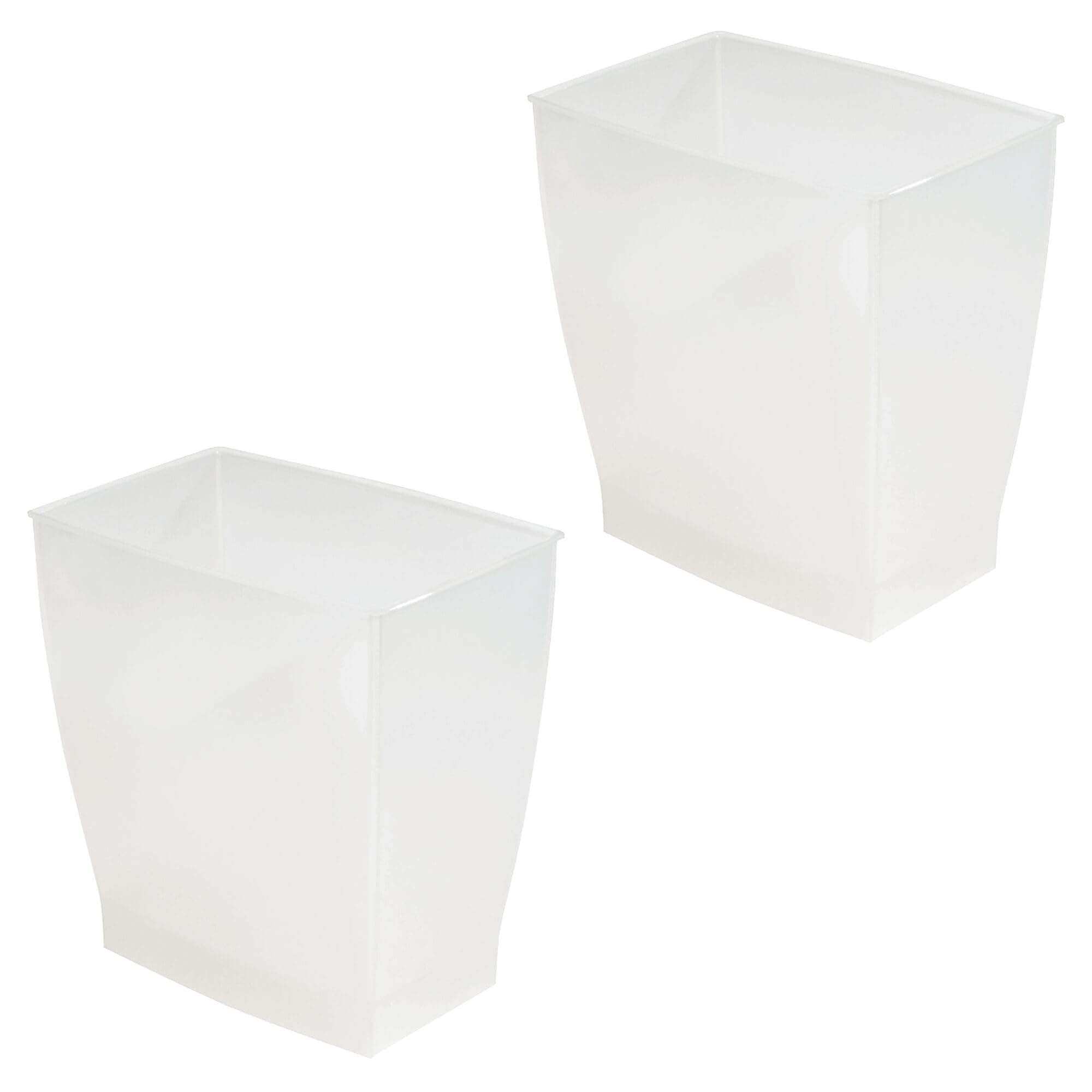 Small Plastic Bathroom Trash Can, Slim Rectangle Garbage Bin for Bedroom, Office, Dorm, 2-Pack, Frost