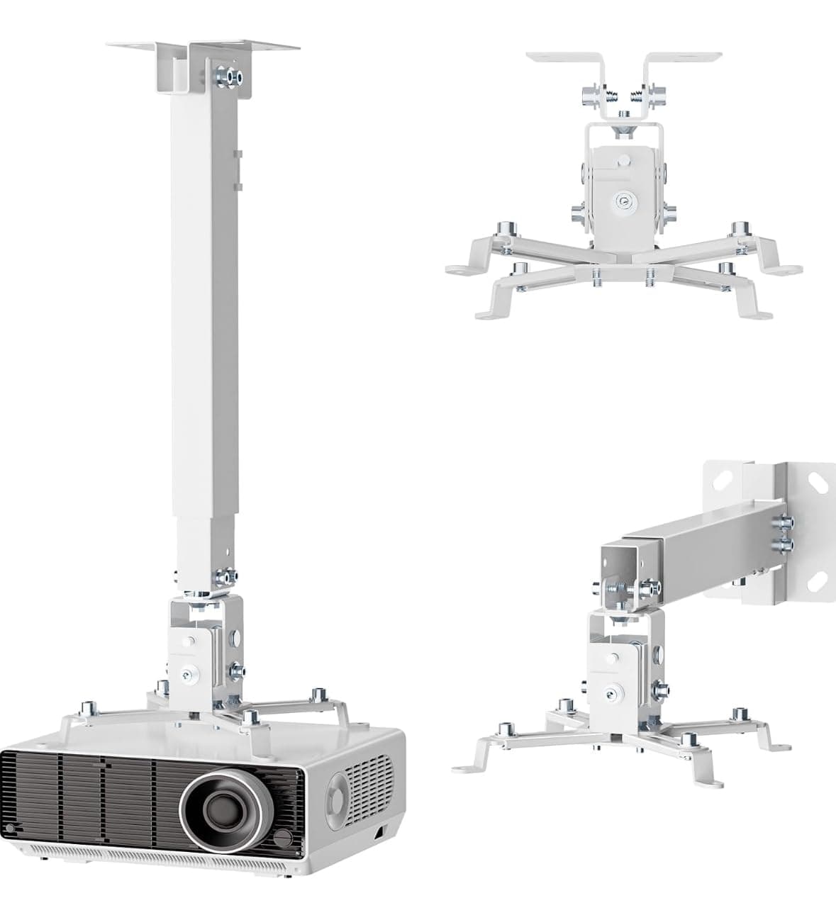 Heavy Duty 2 Feet Projector Ceiling Mount Stand, Universal Full Motion Adjustable Projector Wall Mount Bracket Kit with Height & Tilt Adjustments (White : M447)