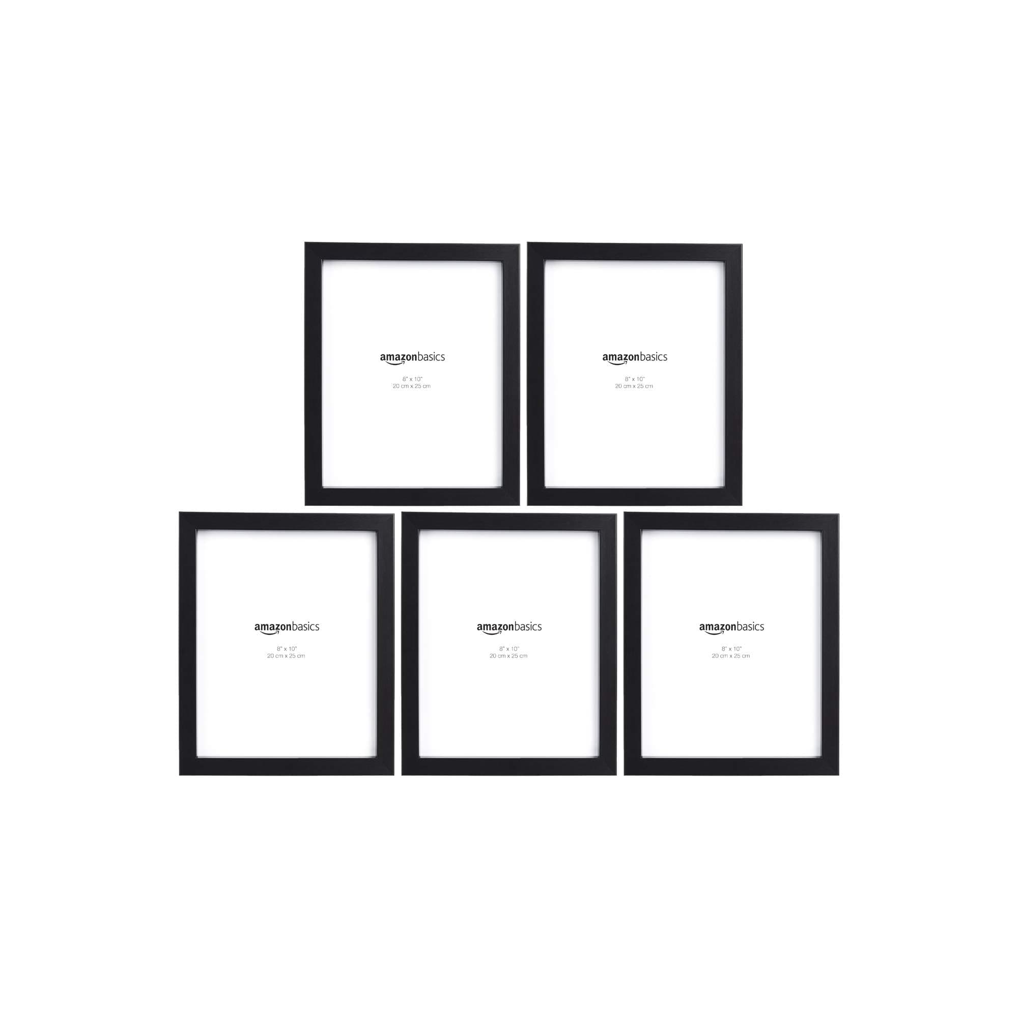 Amazon Basics Rectangular Photo Frame, 5-Pack, Black, 20 cm x 25 cm