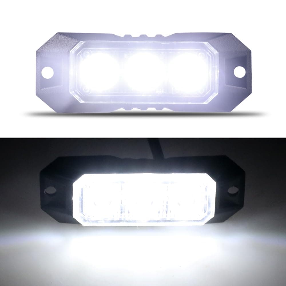 LED 3SMD White Strobe Light, Surface Mount Emergency Warning Light for Cars, Trucks, Vans, Off Road Vehicle ATV SUV (12-24V)
