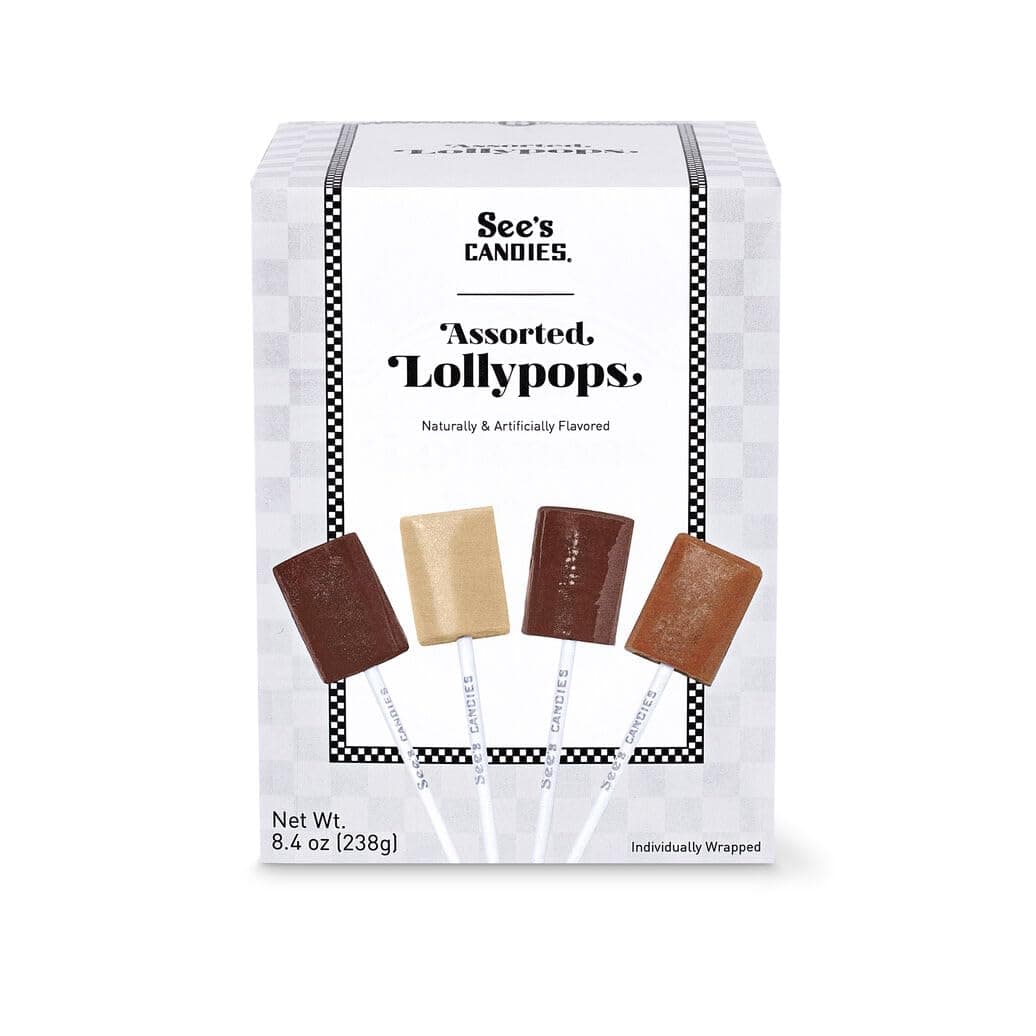 See’s Candies Assorted Lollypops – Assorted Gourmet Lollipops with Vanilla, Coffee, Chocolate & Butterscotch, 12 count, 8.4 oz