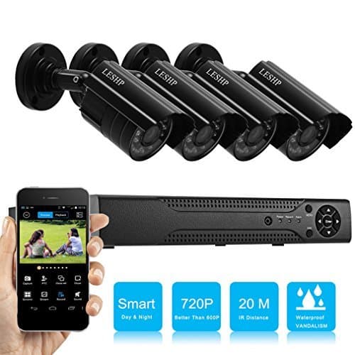 CCTV Camera Systems, Elepawl 4CH AHD NVR Video Security Camera System with 4*720P HD Waterproof Bullet Cameras Indoor / Outdoor CCTV Surveillance Camera Support Night Vision, Email Alert, HDMI Simplfied 3-in-1 Cable (NO HDD Included)