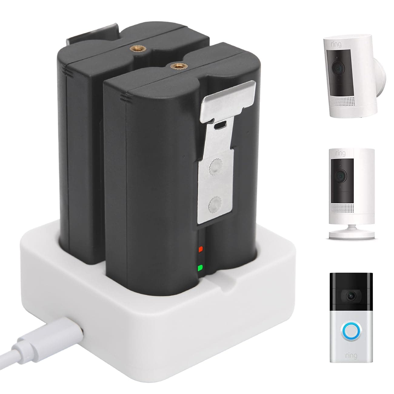 2-Pack 6040mAh Replacement Battery with Charger Station for Ring-Doorbell 2/3/4, Spotlight Camera & Stick Up Cam Indooor and Outdoor (2 Battery +White Charger)