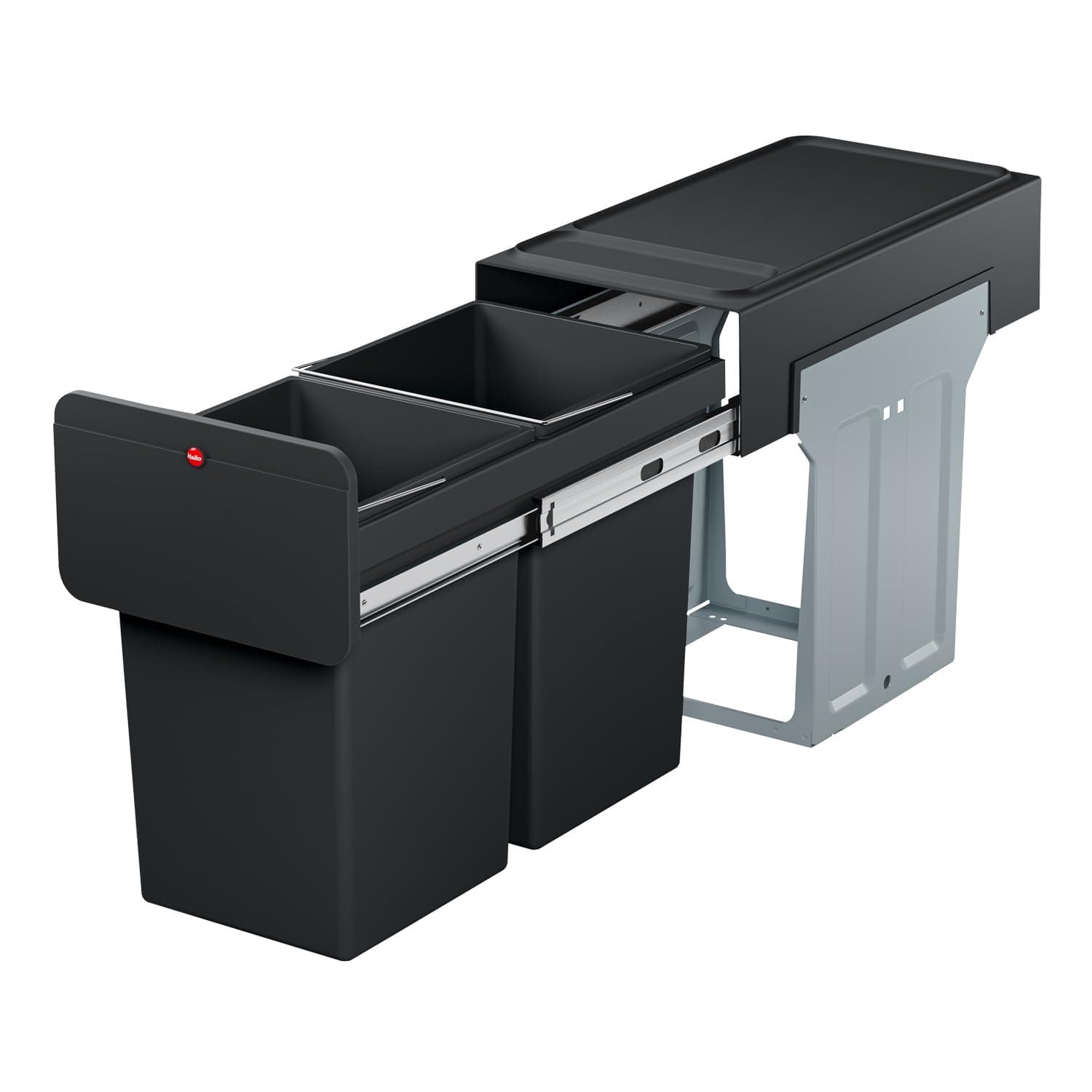 Ecoline Design L | Built-in Pull-Out Waste Separation System | 2 x 14 L / 2 x 3.08 gal Recycling Trash can (Black) | Removable Bins Made from 100% Recycled Plastic