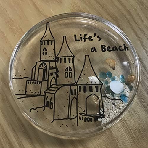 Canplow Beach Fun Liquid filled Acrylic Crystal Coaster, inside floating Shells, Beach Sand,Life's a Beach,Sandcastles