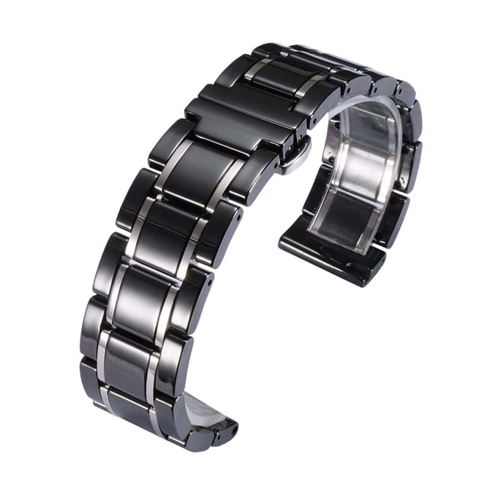 Ceramic Watch Band Universal strap with Quick Release Pins Butterfly Buckle Deployment Clasp Bracelet 14mm 16mm 18mm 20mm 22mm White Black