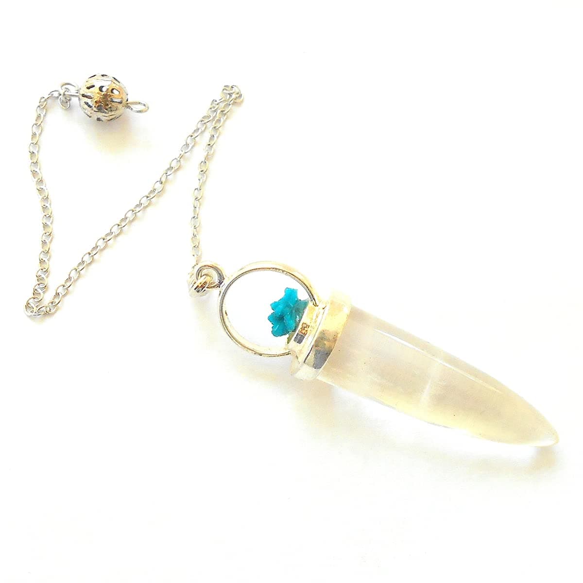 Cavansite and Clear Quartz Gemstone Pendulum