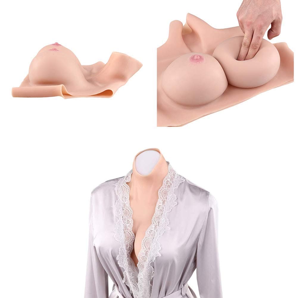 Medical Silicone Boobs Breasts Round Neck E Cup Soft Artificial Breast for Crossdresser Cosplay (Nude Color)