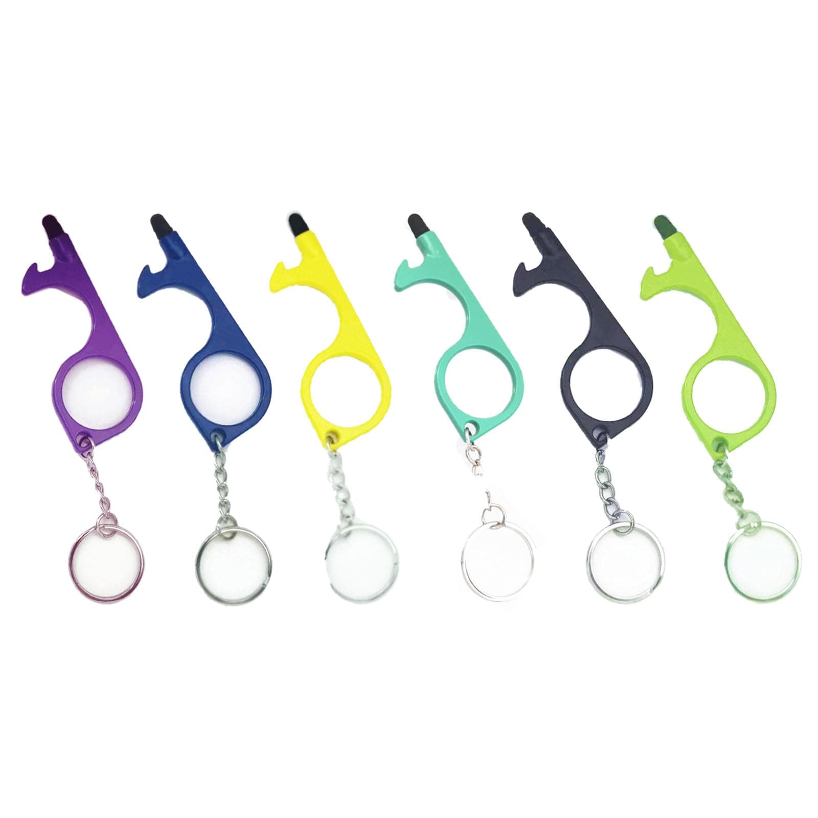 No Touch Door Opener Tool 6 Pack - Premium Multitool Keychain with Touchscreen Stylus and Bottle Opener