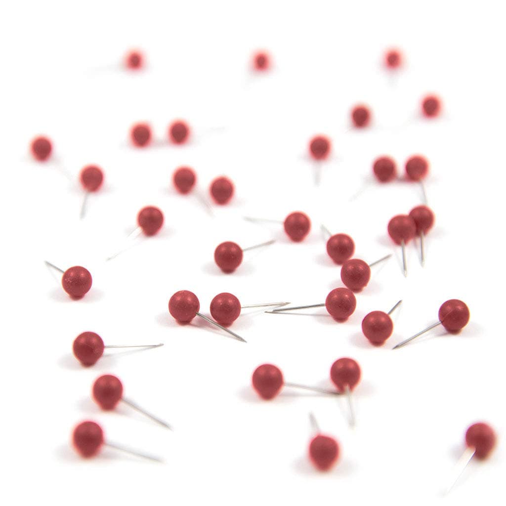 Map Pins Red (Crimson) by Conquest Maps 1/4" Matte pin Head (Round) - Patriotic Push Pins. 50 Per Box. Travel Map Pins.