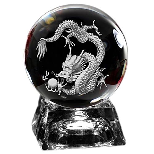 Philosophers 3D Laser Crystal Subsurface Engraved Dragon with LED Rotary Stand Fading Light Multicolor