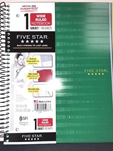 Five Star Patterned Spiral Notebook 1 Subject Wide Ruled, green