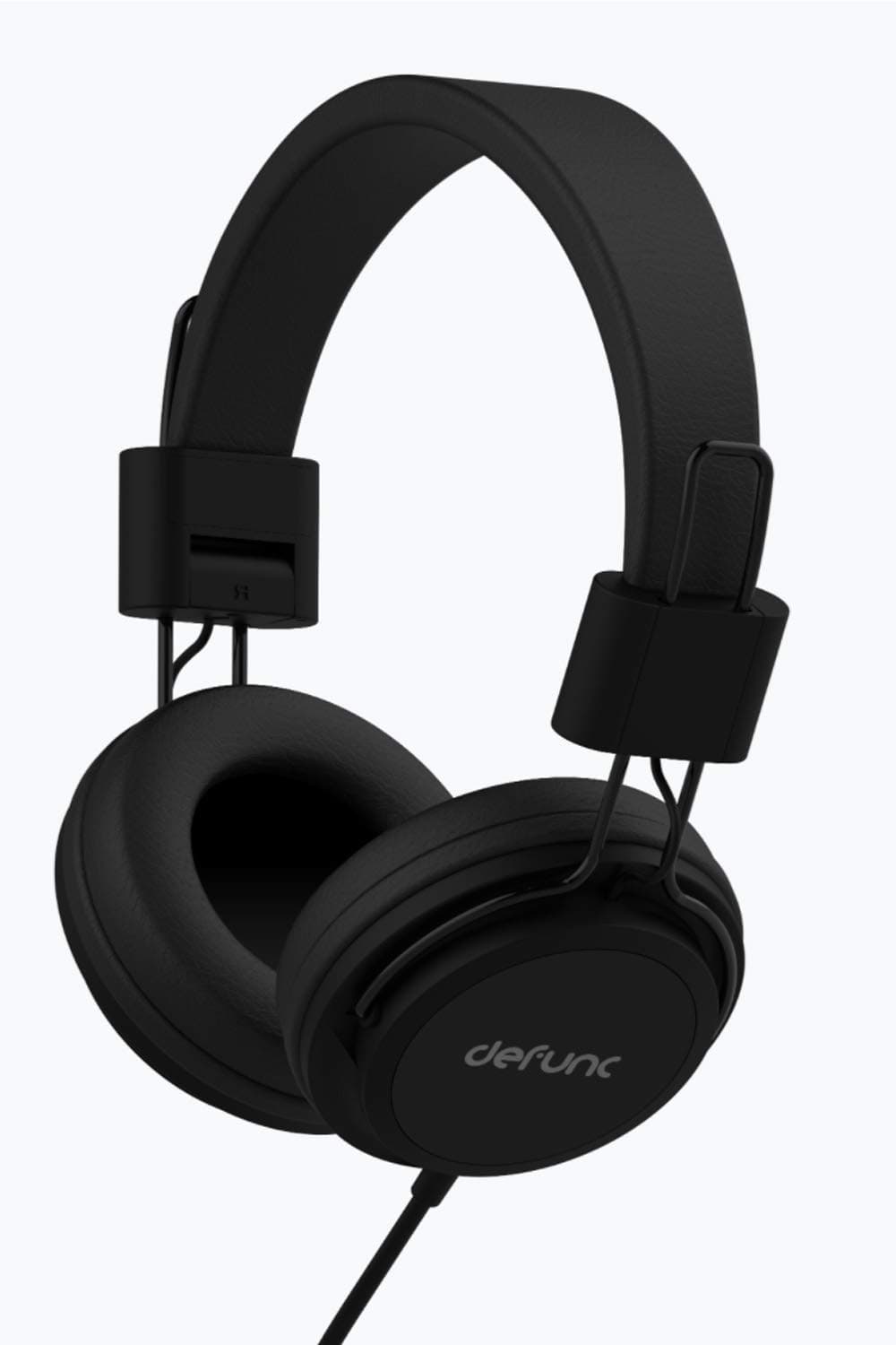 DEFUNCBasic Corded (Wired) On-Ear Headphones with soft ear-cushions, inline controls, built-in Mic, adjustable headband, lightweight, 3.5mm jack (Black)