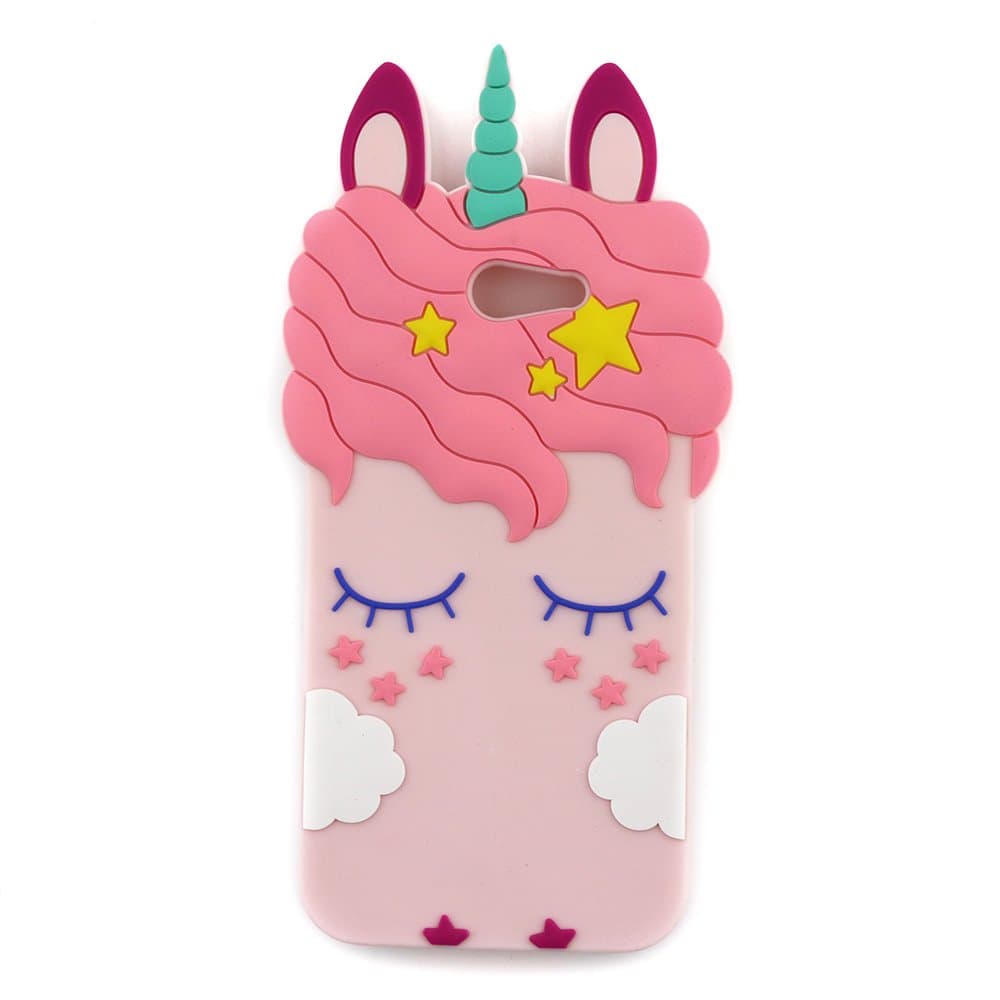 Galaxy J7 V Case, J7 Prime Case, Galaxy J7 Perx Case, J7 Sky Pro Case,3D Cute Cartoon Rainbow Unicorn Eyelash Horse Animal Soft Silicone Rubber Cover for Samsung Galaxy Halo J7 2017 (Horse Pink)