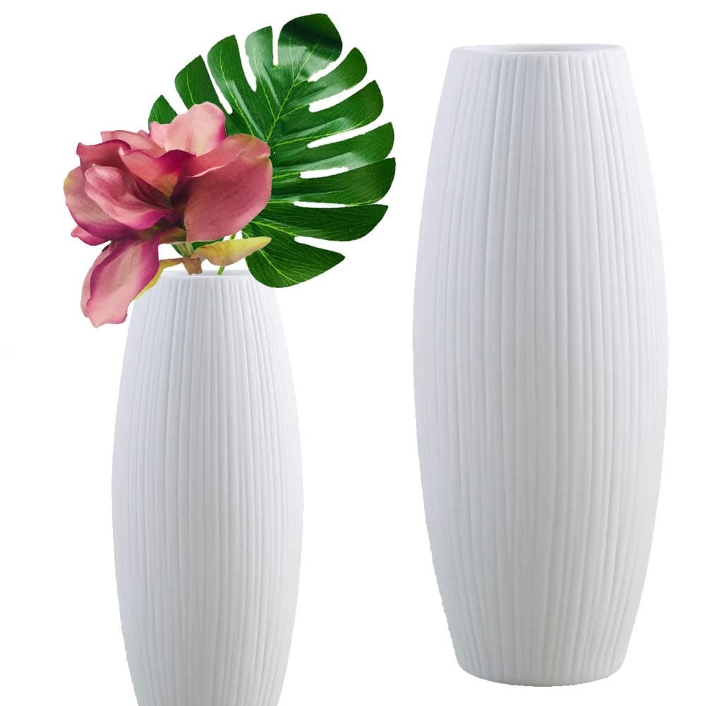 Live with Love White Ceramic Vase 2 Pcs Pack Ceramic White Vase Perfect for Flowers Plants and Modern Home Décor, 18cm High, White