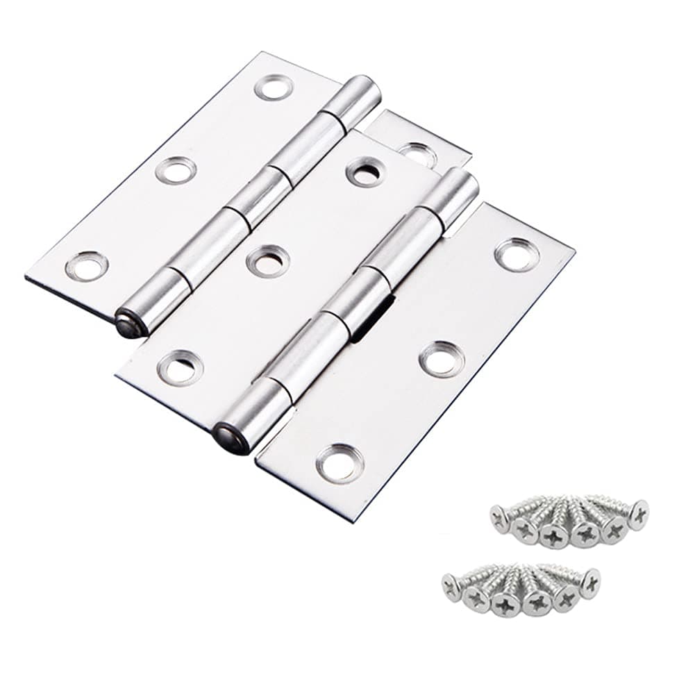2 Sets Replacement Door Hinges 3 Inch Stainless Steel Folding Butt Hinges Strong Solid Hinges with 12pcs Screws for Door Case Lid Wooden Box Chest (Silver)
