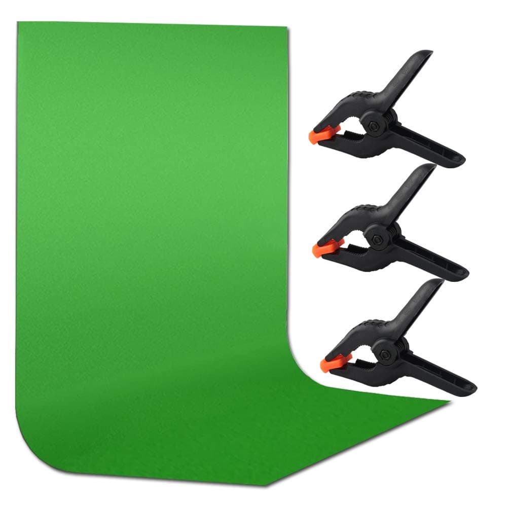 5×10ft Zoom Green Seamless Fabric Backdrop,Thicken, Screen Backdrop,Polyester Material Background Cloth for Photography,Video and Televison,Good Fabric Drape,with Three Clamps,No Rod Pocket