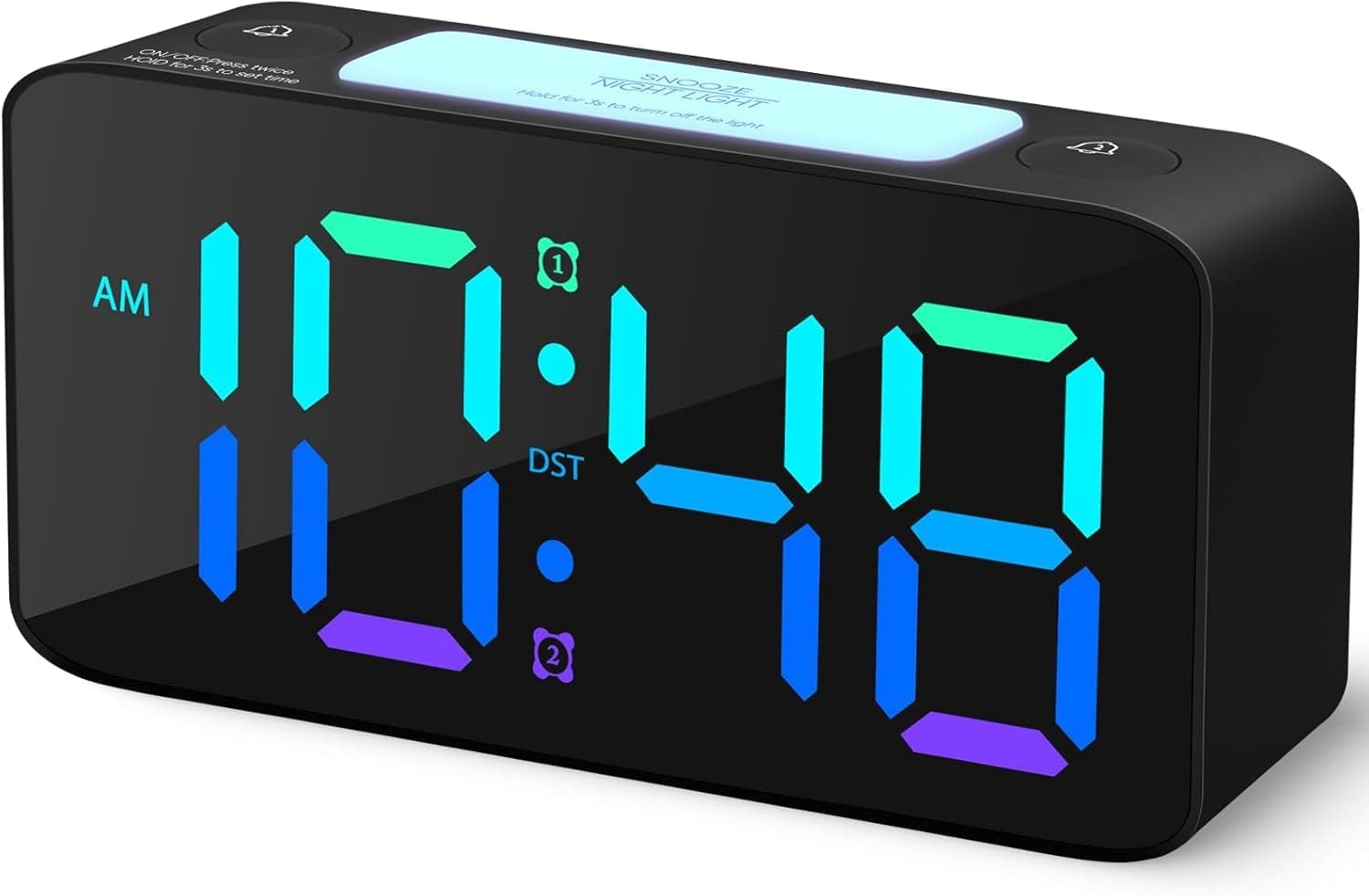 7-Inch Digital Alarm Clock, Table Clock, RGB Color Display, Night Light Dimmer, USB Ports, Super Loud Alarm for Heavy Sleepers for Home, Office, Student, Bedroom, Living Room (RGB Colour)