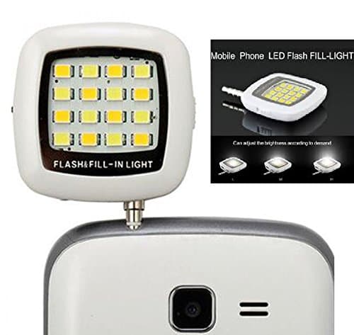 Biaba Collection White Colour Portable Selfie Flash Light,3.5mm PIN Jack 16 LED Flash Light with Battery: Capacity 200 mAh
