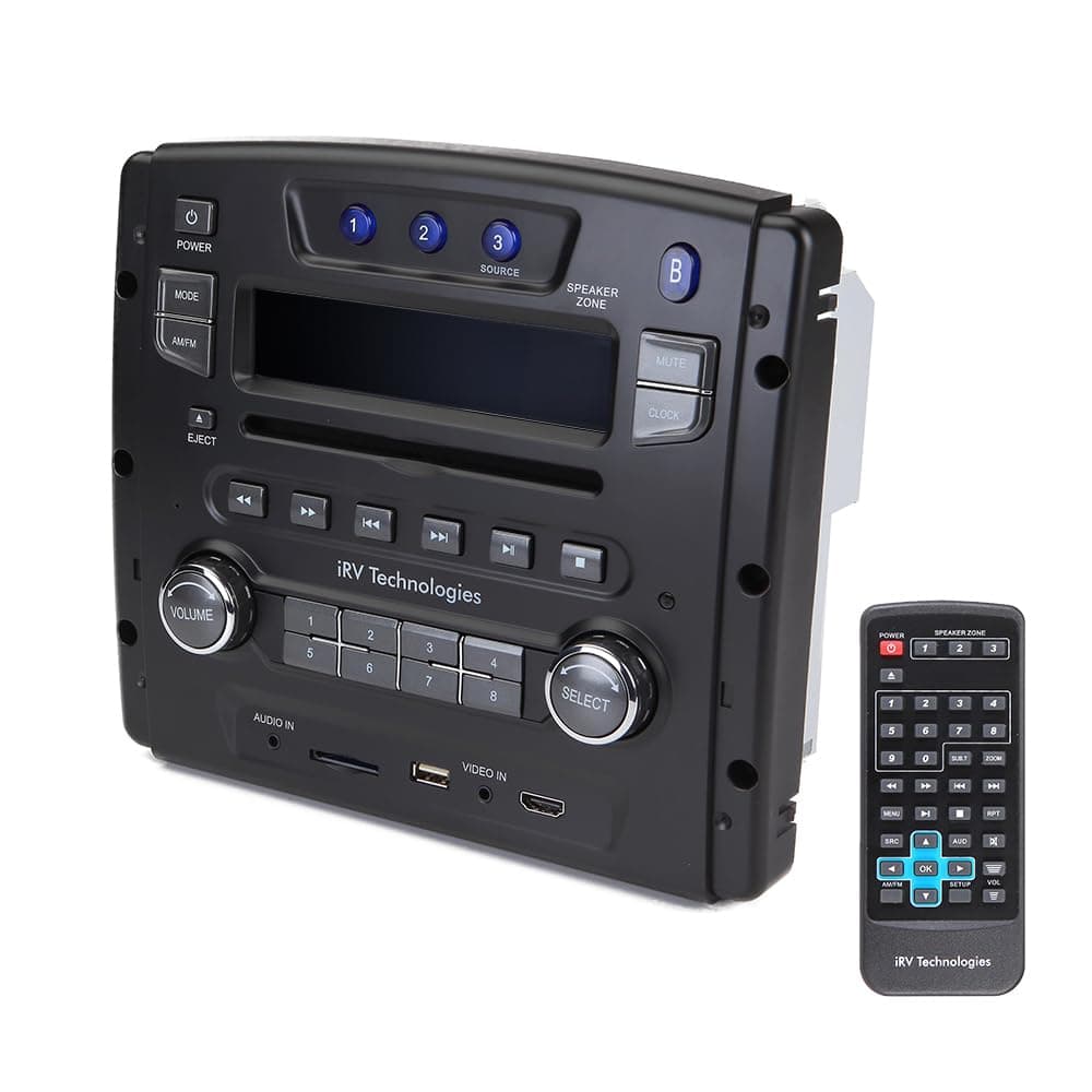 iRV Technology iRV34 AM/FM/CD/DVD/MP3/MP4 /USB/SD/HDMI/Digital2.1/Surround Sound/Bluetooth 3 Zones Wall Mount RV Radio Stereo