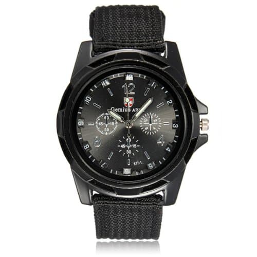 Men Military Watch with Black Canvas Strap