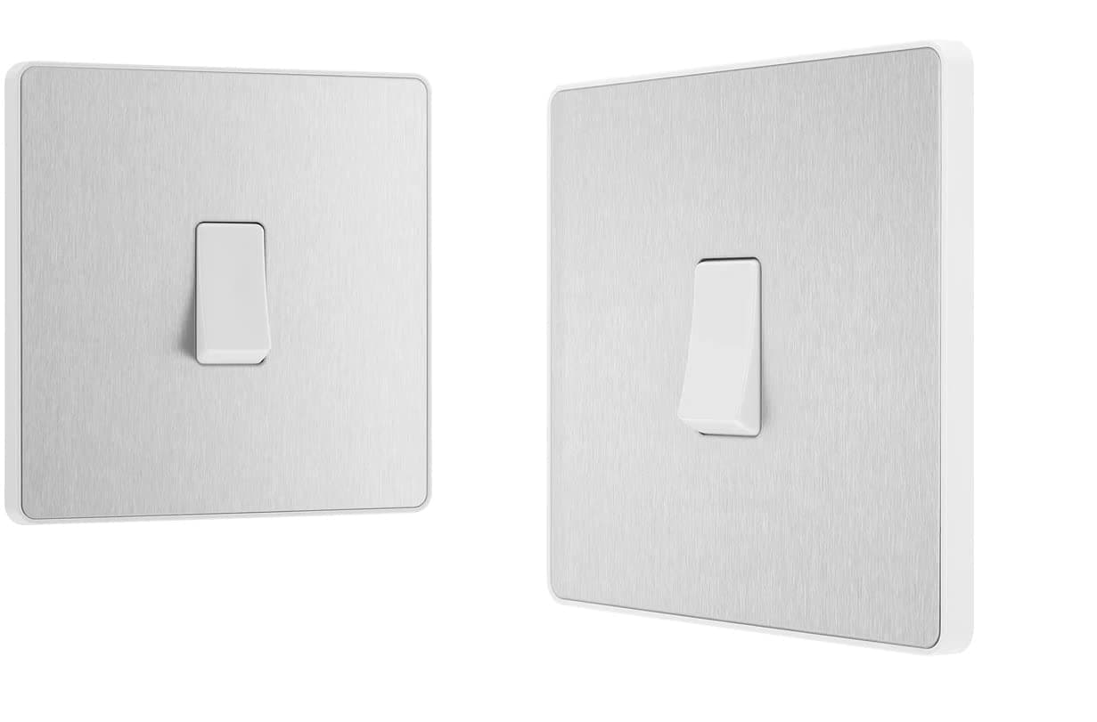 BG Electrical Single Wall Light Switch, 2 Way, Screwless Front Plate, Round Edges, Evolve, Brushed Steel, 20A, 16AX, PCDBS12W