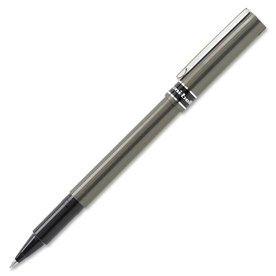 155 Deluxe Stick Roller Ball Pen, Micro 0.5mm, Black Ink, Metallic Gray Barrel, Dozen