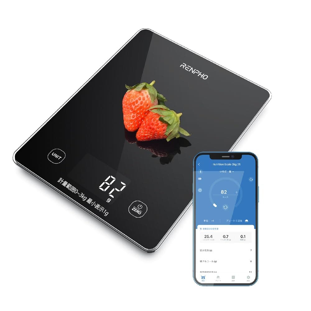 Renpho Kitchen Scale, Digital Smartphone Linking, 6.6 lbs (3 kg), 0.4 oz (1 g) Unit, High Precision Sensor, 2,000 Kinds of Food Storage App, Tare Function, Cooking Scale, Automatic Off, Energy Saving,