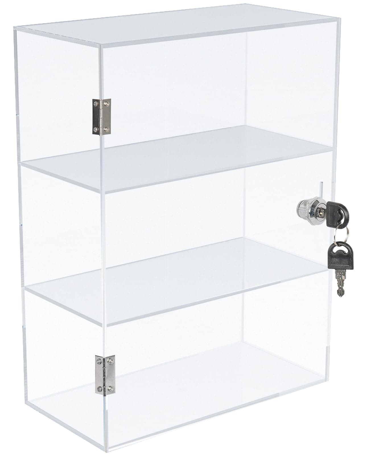 DuvinDD3 Shelf Acrylic Display Case with Lock and Keys, Clear Countertop Collectibles Showcase Organizer, Locking Display Cabinet Dustproof Safe Storage Box,Comes Assembled (11.8x5.9x15.7inch)