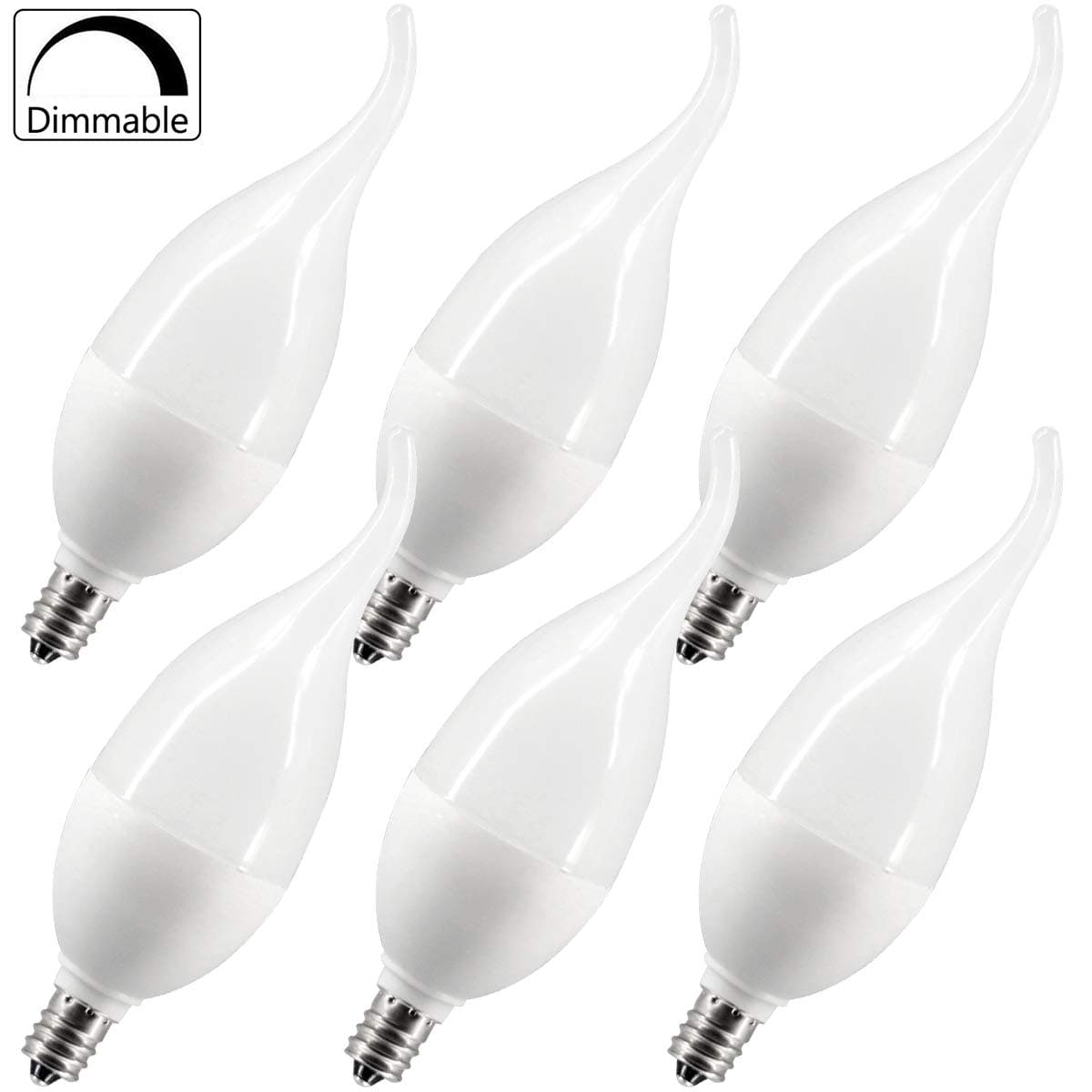 LED Candelabra Bulbs, Flame Tip Dimmable Candelabra LED E12 Candelabra Base Candle Bulbs 3000K (Warm White) 40 Watt Using only 4Watts, Chandelier, Indoor/Outdoor 4W30KRBLW 6pack