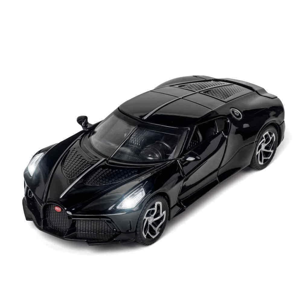 Alloy Metal Pull Back Die-cast Car 1:32 Bugatti LA Voiture Noire Diecast Metal Pullback Toy car with Openable Doors & Light, Music Boys Gifts Toys for Kids【 Black 】