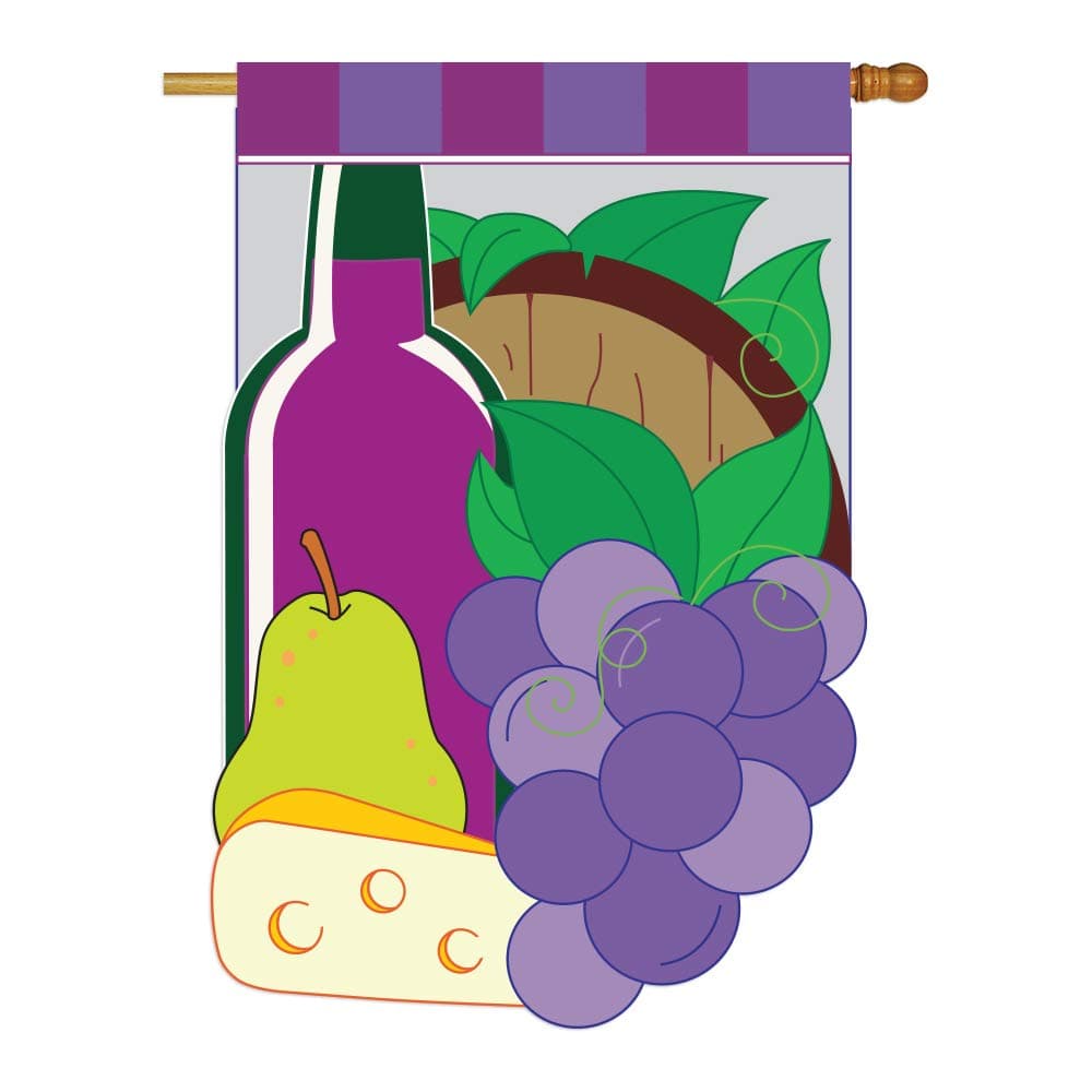 Two Group - Wine Happy Hour & Drinks - Everyday Wine Applique Decorative Vertical House Flag 28" x 44"